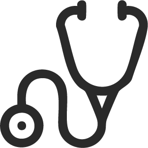 Ícone de estetoscópio, representando atendimento médico, cuidado e acompanhamento da saúde
