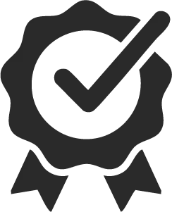 Ícone de certificado com selo de qualidade, representando confiança, segurança e compromisso no atendimento.